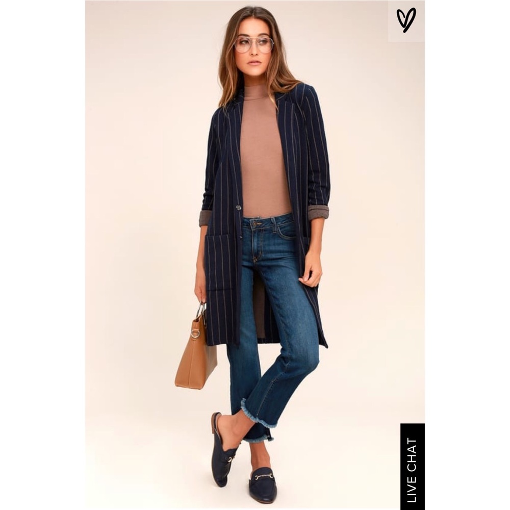 Lulus soho scene navy stripe coat